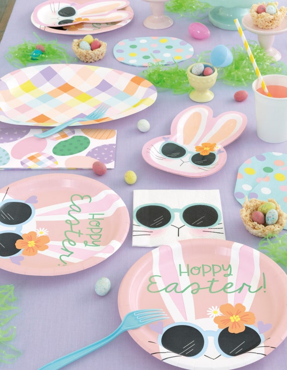 Set Stoviglie Di Carta Pasqua - Coniglietto, Per 24 Ospiti, Piatti E Bicchieri Festivi