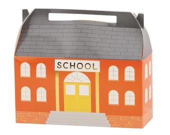 School House Treat Boxes 8ct – Back to School Theme Party Supplies Teacher Appreciation First Day Classroom Kids Preschool Kindergarten