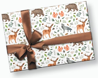 Woodland Wrapping Paper - Birthday Gift Wrap, Baby Shower Wrapping Paper, Mountain Wrapping Paper, Bear Wrapping Paper, Woodland Gift Wrap