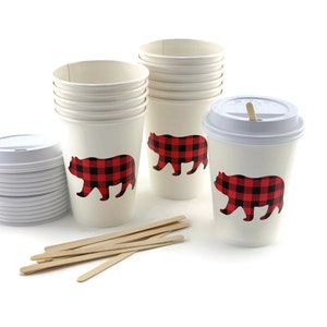 Bear Cups - Buffalo Plaid Party, Lumberjack Birthday Party, Buffalo ...