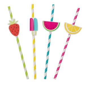 Fruit Party Straws - Fruit Party Decorations, Fruit Birthday Supplies, Tropical Party Decor, Summer Party Supplies, Watermelon Birthday