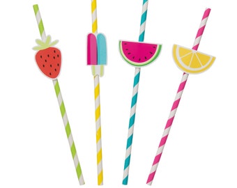 Fruit Party Straws - Fruit Party Decorations, Fruit Birthday Supplies, Tropical Party Decor, Summer Party Supplies, Watermelon Birthday