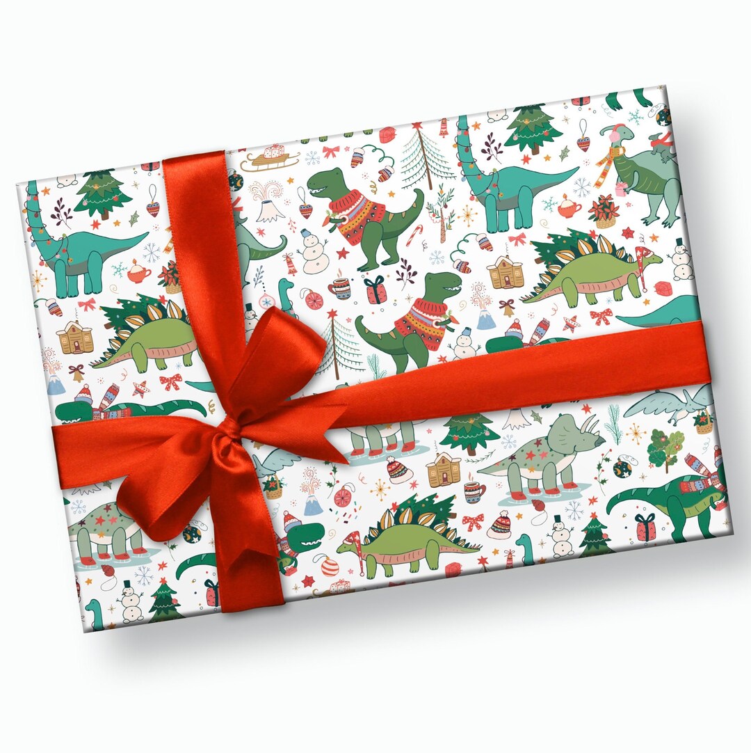 Dinosaur Gift Wrap Holiday Gift Wrap, Christmas Paper, Dinosaur Wrapping Paper, Dinosaur