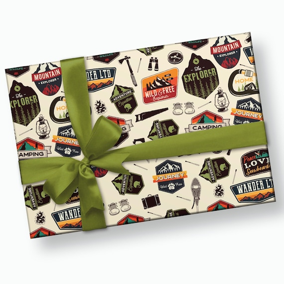 Explorer Gift Wrap - Wrapping Paper for Men, Hiking Gift Wrap, Birthday Present for Him, Boyfriend Gift, Present Wrap, Gift Wrap for Men