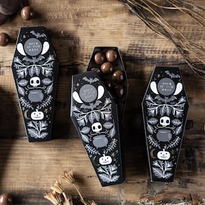 Halloween Coffin Favor Boxes with Lids 8ct - Candy Treat Boxes, Halloween Party Favors, Spooky Party Supplies, Trick or Treat Party