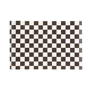 May include: Black and white checkered wrapping paper. The paper has a classic checkered pattern.