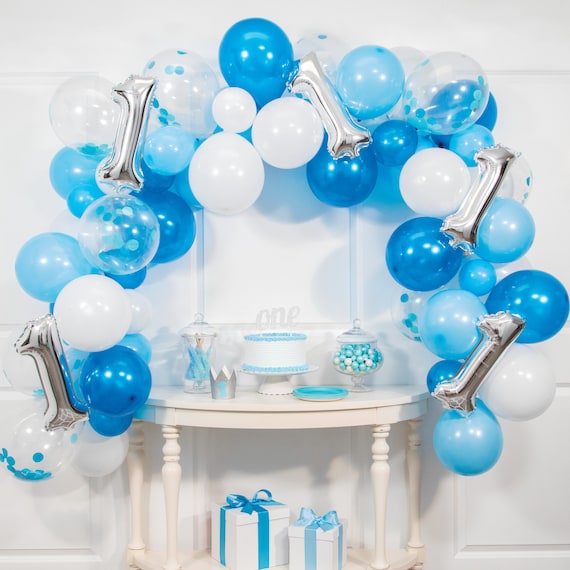 Kit arco blu e argento Palloncino 1° compleanno bambino, sfondo
