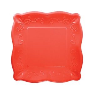 Coral Red Embossed Plate - Wedding Plates, Bridal Shower Plates, Cake Plates, Shower Decorations, Boho Birthday, Coral Birthday