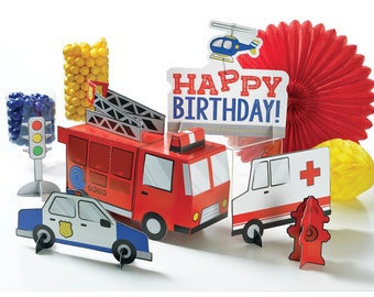 First Responders Party Centerpiece - First Responders Birthday Decorations, Party Decorations, Table Decor, Firetruck Party, Party Supplies