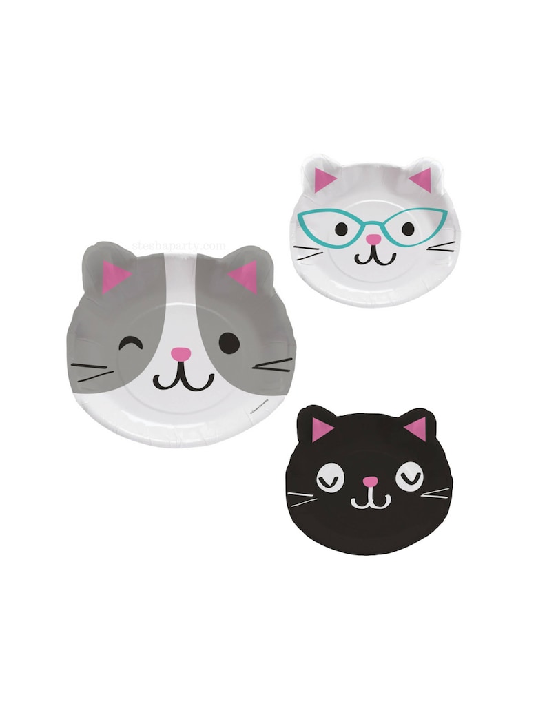 Cat Shaped Plates 8ct Cat Birthday, Cat Party Supplies, Kitty Birthday, Cat Paper Plates image 1