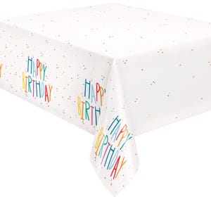 Happy Birthday Plastic Table Cover – 54 x 84 Inch Reusable Tablecloth, Colorful Confetti Design, Birthday Party Decorations, Rainbow Party