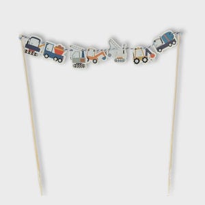 Construction Cake Topper Banner - Truck & Digger Cake Decoration for Kids Birthday, Builder Party Supplies, Heavy Equipment Party Decor
