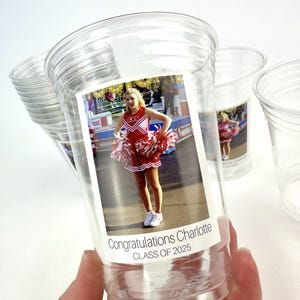 Personalized Photo Party Cups - 16oz Custom Plastic Cups with Picture & Text, Graduation Drinkware, Senior Night Cups, Party Favor Cups