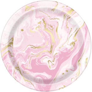 Pink Marble Dinner Plates with Gold Foil – 8.75&quot; Party Plates, 8 Ct, for Bridal Shower, Birthday, Bachelorette Party