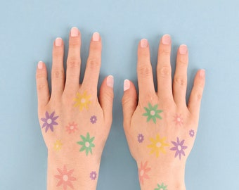 Tatuajes temporales de flores: artículos florales para fiestas, decoraciones de cumpleaños geniales, obsequios para fiestas en el jardín, cumpleaños de primavera, obsequios de cumpleaños retro