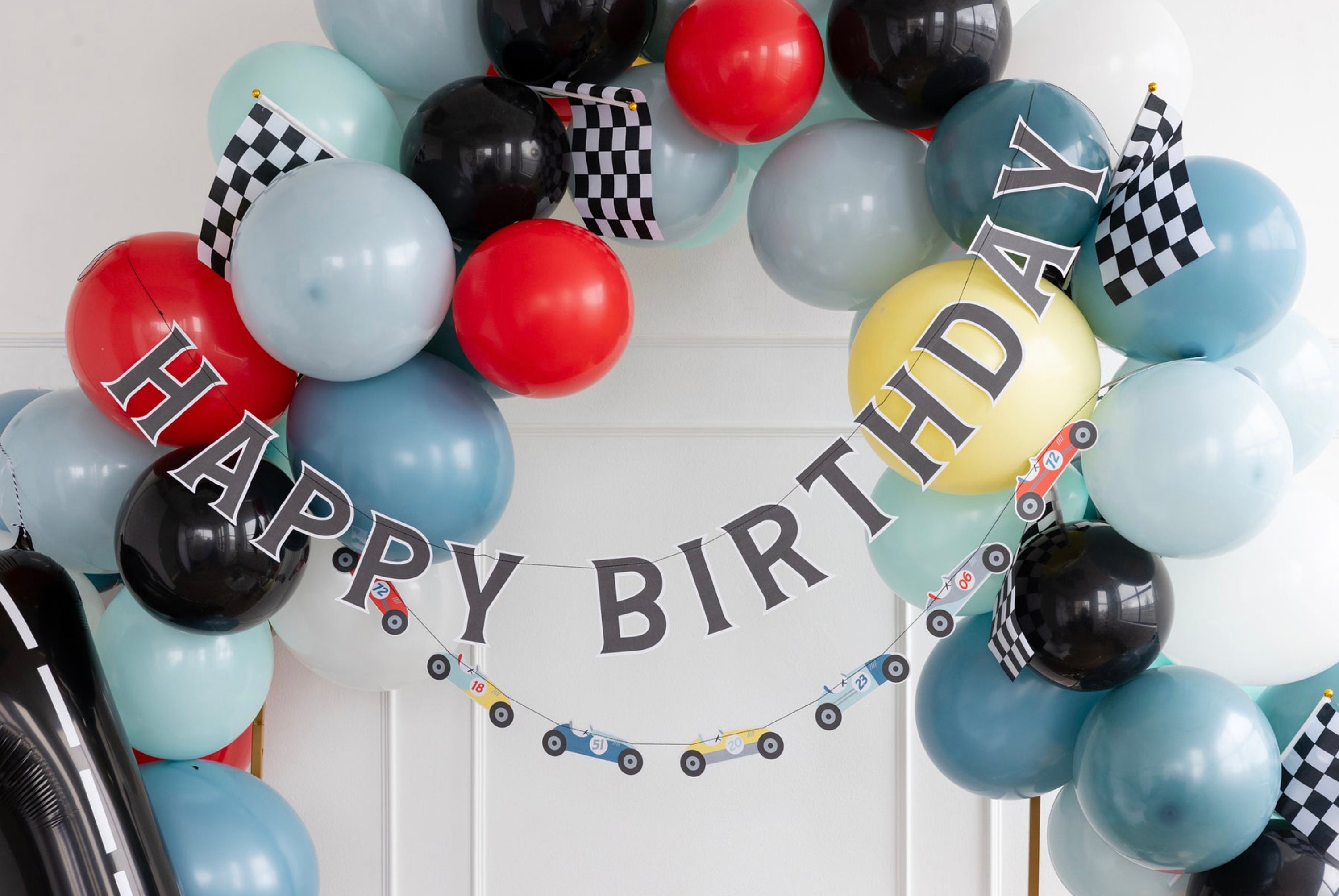 Let's Go Racing Birthday Banner – Race Car Party Bunting With Happy Birthday Sign, 24ft Ribbon, Easy Assembly
