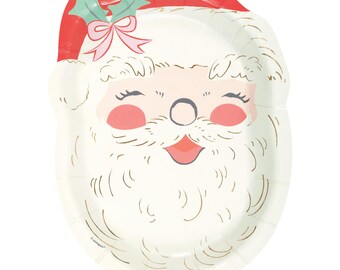 Santa Shaped Paper Plates 8ct, Christmas Holiday Party Plates, Festive Tableware for Kids & Family, Seasonal Dessert and Snack Plates