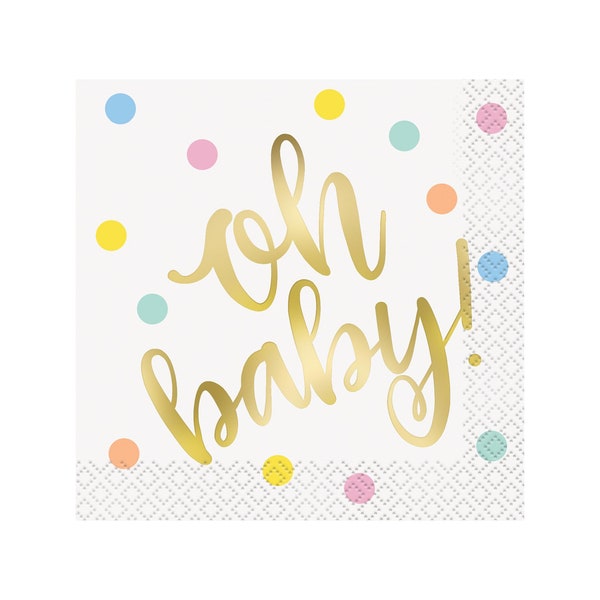 Oh Baby Shower Napkins - Polka Dot Baby Shower, Baby Napkins, Gender Reveal Party, Gender Reveal Baby Shower, Baby Shower Decorations