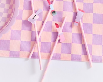 Makeup Party Paper Straws 16ct - Pamper Birthday Straws, Spa Party Decorations, Sleepover Party for Girls, Slumber Party, Glam Theme