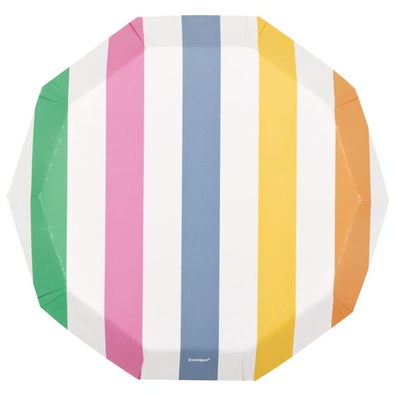 Pastel Rainbow Striped Paper Plates 8ct, Ice Cream Donut Party Plates, Birthday Tableware, Baby Shower Disposable Dessert Plates 8"