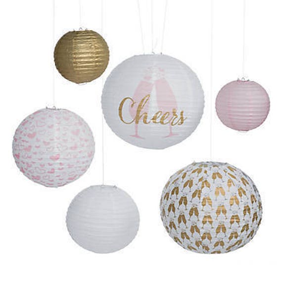 Pink and gold paper lanterns discount