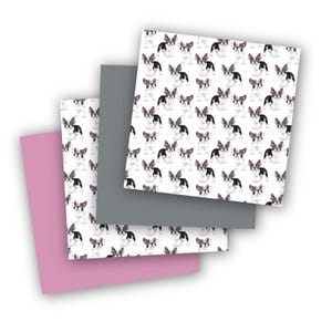 Französische Bulldogge Vinyl-Pack - 12x12 Klebebögen x4, Pink & Anthrazit mit süßem Frenchie Hundedruck für DIY-Projekte, Geschenke, Abziehbilder