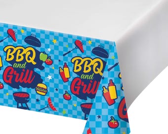 BBQ Grill Party Paper Tablecloth 54" x 96" - Barbecue Party Supplies, Grill Master Birthday, Backyard BBQ Party, Cookout Birthday Decoration