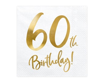 60th Birthday Napkins - Sixtieth Birthday Decorations, 60th Party Supplies, Birthday Tableware, Milestone Adult Birthday, Luncheon Napkins