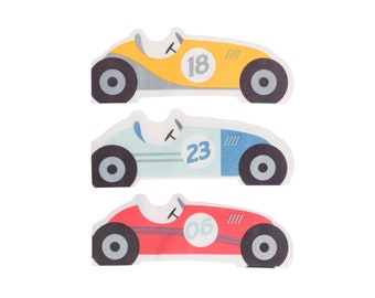 Vintage raceauto-feestservetten - Autoverjaardagsversieringen, Racing feestartikelen, twee snelle verjaardagsservetten, Raceauto-babyshowerversieringen