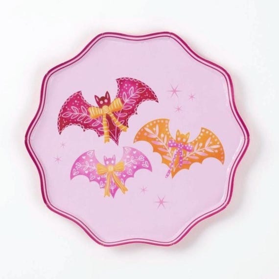 Halloween Bat Plates 8ct – Pink Scalloped Paper Cake Plates Girly