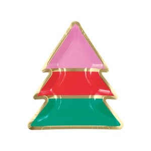 Christmas Tree Plates - Christmas Party Plates, Holiday Party Decorations, Holiday Plates, Christmas Plates, Pink Holiday Party Supplies