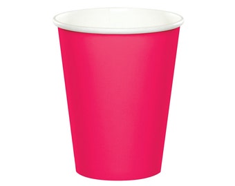 24 różowe kubki Magenta 9 oz - różowy wieczór panieński, różowe urodziny, różowe kubki na imprezę, kubki papierowe, kubki na upominki na imprezę, różowe artykuły imprezowe