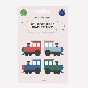 Train Temporary Tattoos 8ct - Locomotive Birthday Decor, Train Party Supplies, Transportation Party, Conductor Birthday, Train Party Favors
