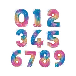 40&quot; Rainbow Number Balloon - Rainbow Party, Rainbow Birthday, Balloon for Kids, Rainbow Balloon, Birthday Decorations, Age Balloons