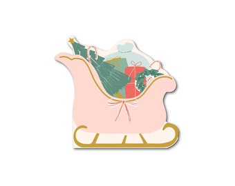 Servilletas rosas con forma de trineo: Navidad pastel, fiesta navideña rosa, pueblo navideño, servilletas navideñas, fiesta navideña, servilletas navideñas