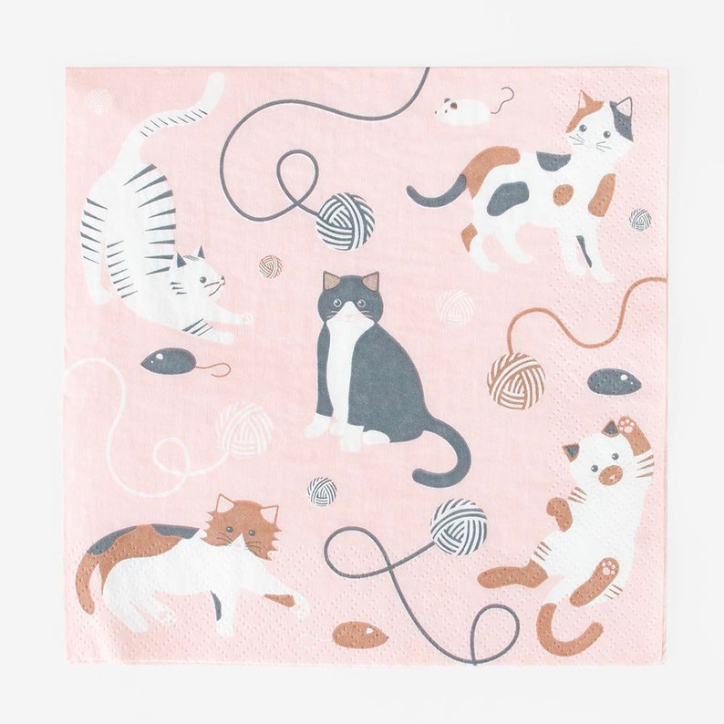 May include: Pink background with a pattern of playful cats and balls of yarn. The cats are in various poses, including sitting, standing, and playing with yarn. The yarn is in different colors, including brown, white, and gray.