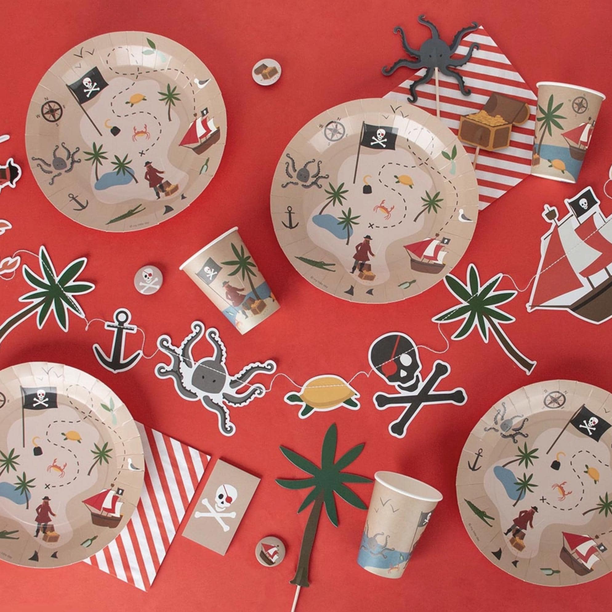 Amscan Pirate Party Decorations Set - 1 Flag Banner & 3 Honeycomb Balls (Ship, Parrot, Skull)