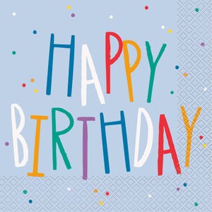 Colorful Happy Birthday Napkins – 16ct Paper Luncheon Napkins for Kids or Adult Birthday Party, Rainbow Birthday, Party Tableware