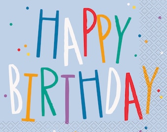 Colorful Happy Birthday Napkins – 16ct Paper Luncheon Napkins for Kids or Adult Birthday Party, Rainbow Birthday, Party Tableware