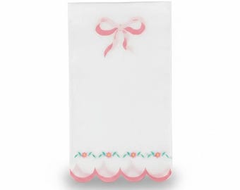 Roze strik feestservetten, coquette verjaardagsservetten, prinsessenfeestartikelen, theekransjedecoraties, bloemen geschulpte servetten, 16 count