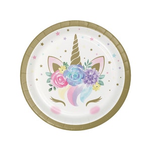 Unicorn Plates Unicorn Party, Unicorn Birthday, Party Decorations, Party Supplies, Unicorn Face Plates, Birthday Plates, Shower Plates image 1