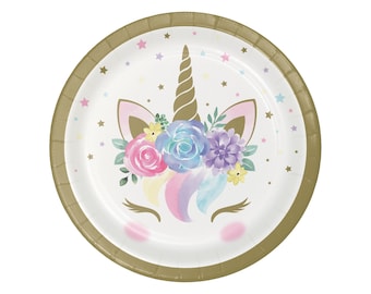 Platos de Unicornio - Fiesta de Unicornio, Cumpleaños de Unicornio, Decoraciones para Fiestas, Artículos para Fiestas, Platos con Cara de Unicornio, Platos de Cumpleaños, Platos de Ducha