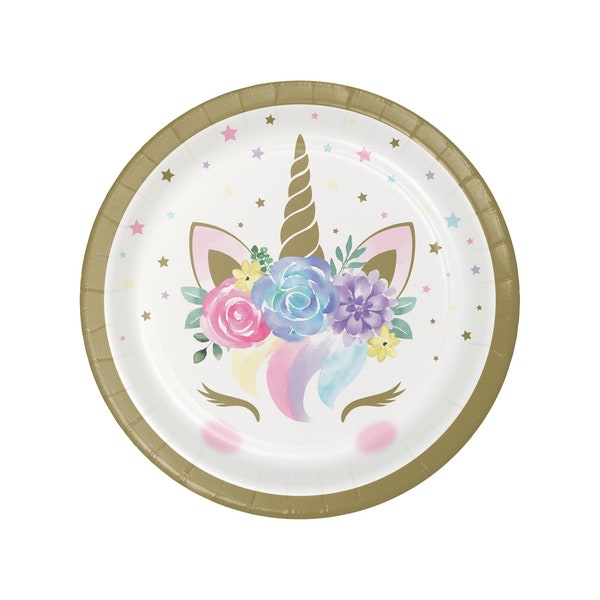 Unicorn Plates - Unicorn Party, Unicorn Birthday, Party Decorations, Party Supplies, Unicorn Face Plates, Birthday Plates, Shower Plates