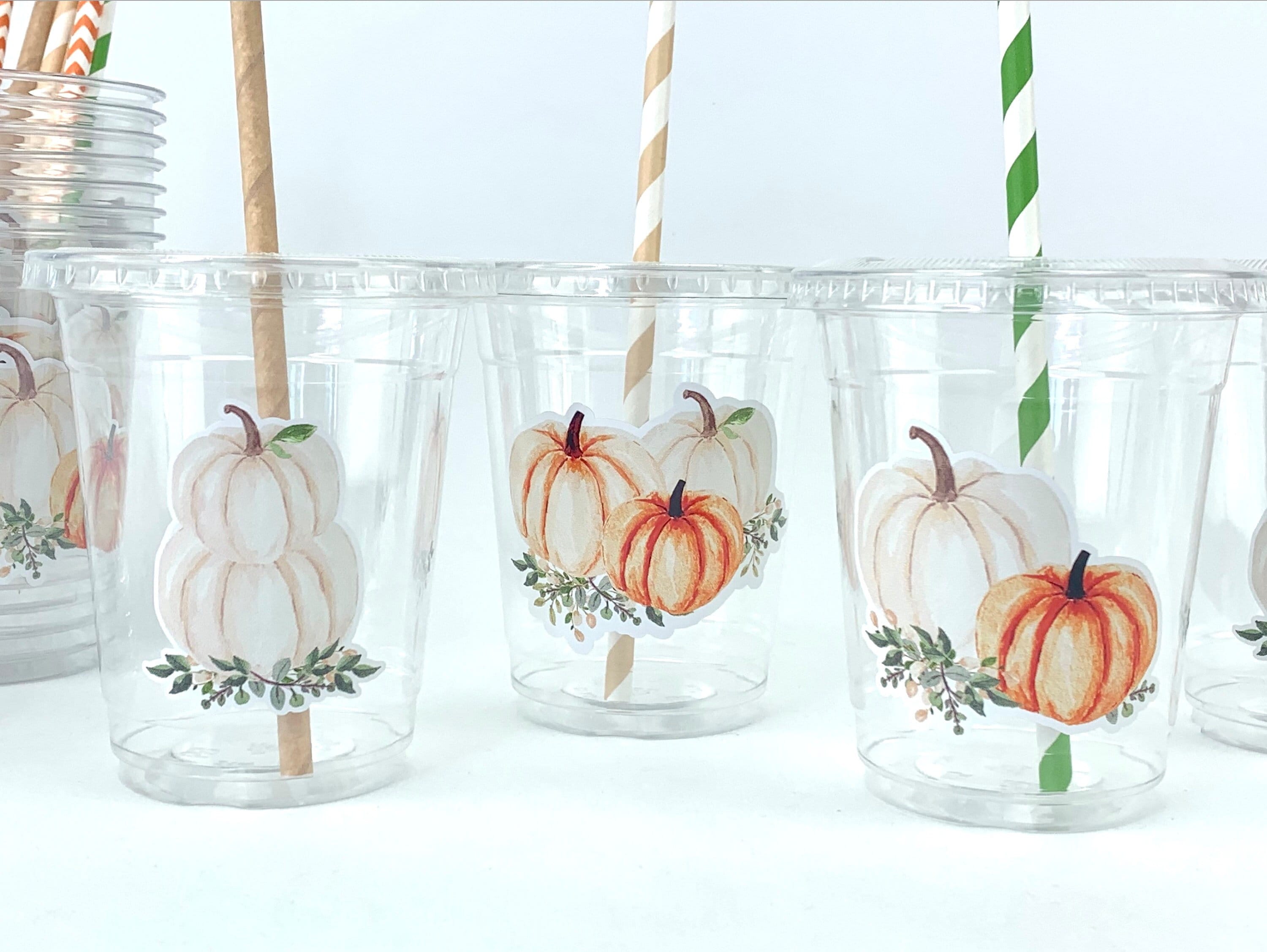 Pumpkin Cups with Lids & Straws, Fall Baby Shower Decor, Little Pumpkin Baby Shower, Pumpkin Theme Party Favor Cups, Pumpkin Birthday Favors