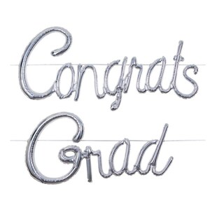 Silver Congrats Grad Graduation Balloons - Graduation Party Decorations, Grad Party Decor, Graduation Decorations Class of 2025