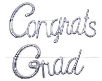 Silver Congrats Grad Graduation Balloons - Graduation Party Decorations, Grad Party Decor, Graduation Decorations Class of 2025