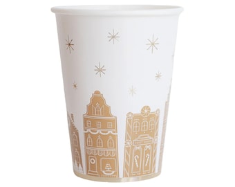 Copos brancos para festa de gengibre - Artigos para festa de gengibre, copos para festa de Natal, Natal de gengibre, Natal infantil, utensílios de mesa de Natal