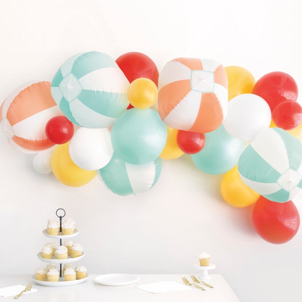 Beach Ball Balloon Arch - Beach Ball Birthday Decorations, Summer Pool Party Balloon Decor, Beach Birthday Supplies, Bachelorette Party