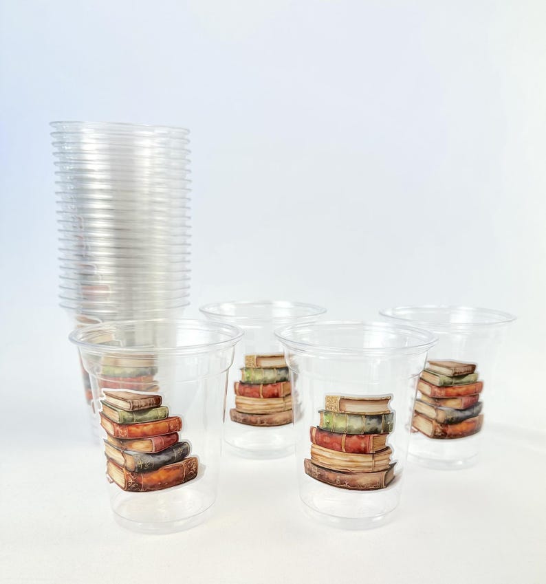 Book Club Party Cups 24ct 12oz Plastic Cups With Stacked Books ...