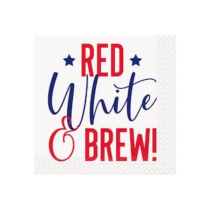 Red White & Brew Cocktail Napkins, Paper Napkins, 4th of July Party Supplies, Election Day Party, Stars and Stripes, Independence Day Party